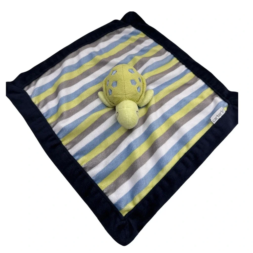 Carters Turtle Lovey Security Blanket Plush Stuffed‎ Animal Blue Green Striped